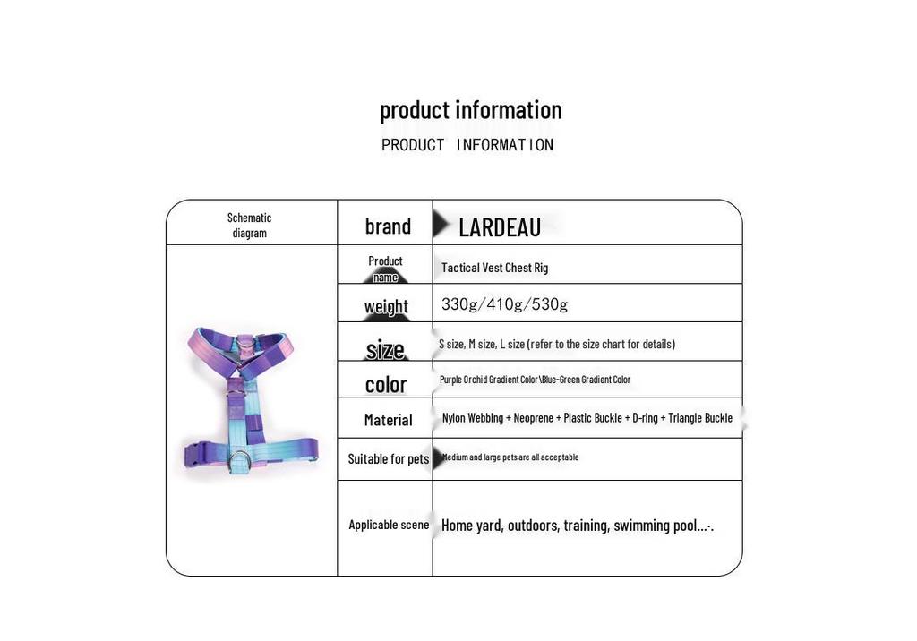 Adjustable Gradient Nylon Dog Harness for Medium To Large Dogs