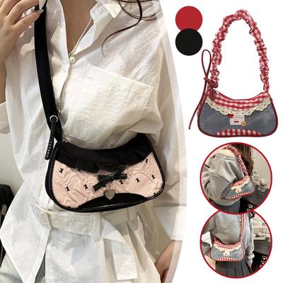 Fashion Grid Mini Handbags Adjustable Shoulder Strap Korean Hand-held Commuting Bag Single-shoulder Crossbody Bag Underarm Pouch