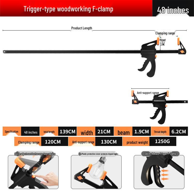 Heavy-Duty Industrial Ratchet F-Clamp for Woodworking - Quick Install Fixing Jig