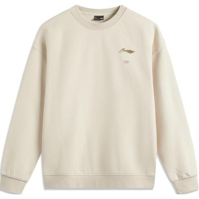 Li Ning Sports Lifestyle Series Jednobarevné logo Kulatý výstřih Pohodlná Prodyšná Fleecová Hřejivá Mikina Unisex mikina Ovesná-Šedá AWDU981-10