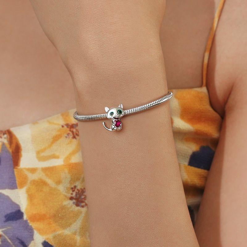 925 Silver Cat Charm Fish Pendant DIY Bracelet Jewelry Gift for Women Fashion Pet Lover Accessories