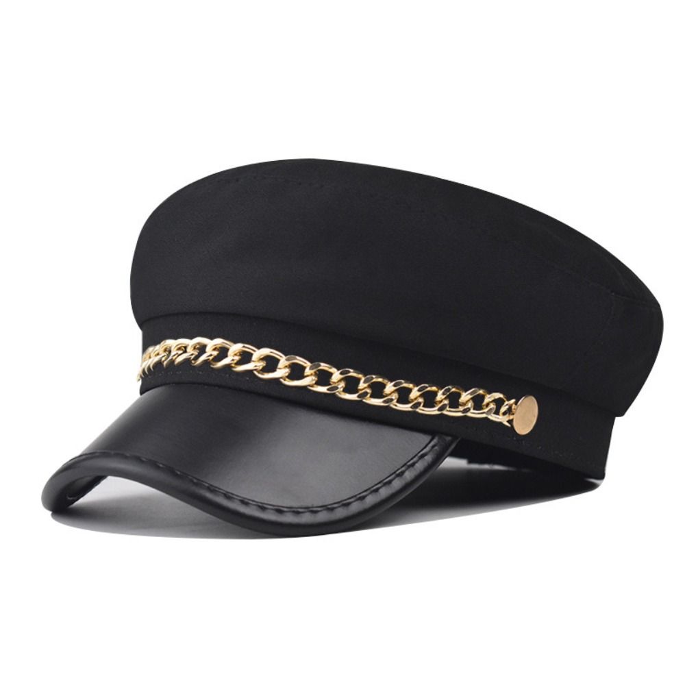 Korte Rand Baret Hoed PU Leer Vizierpet Retro Platte Top Pet Voor Vrouwen