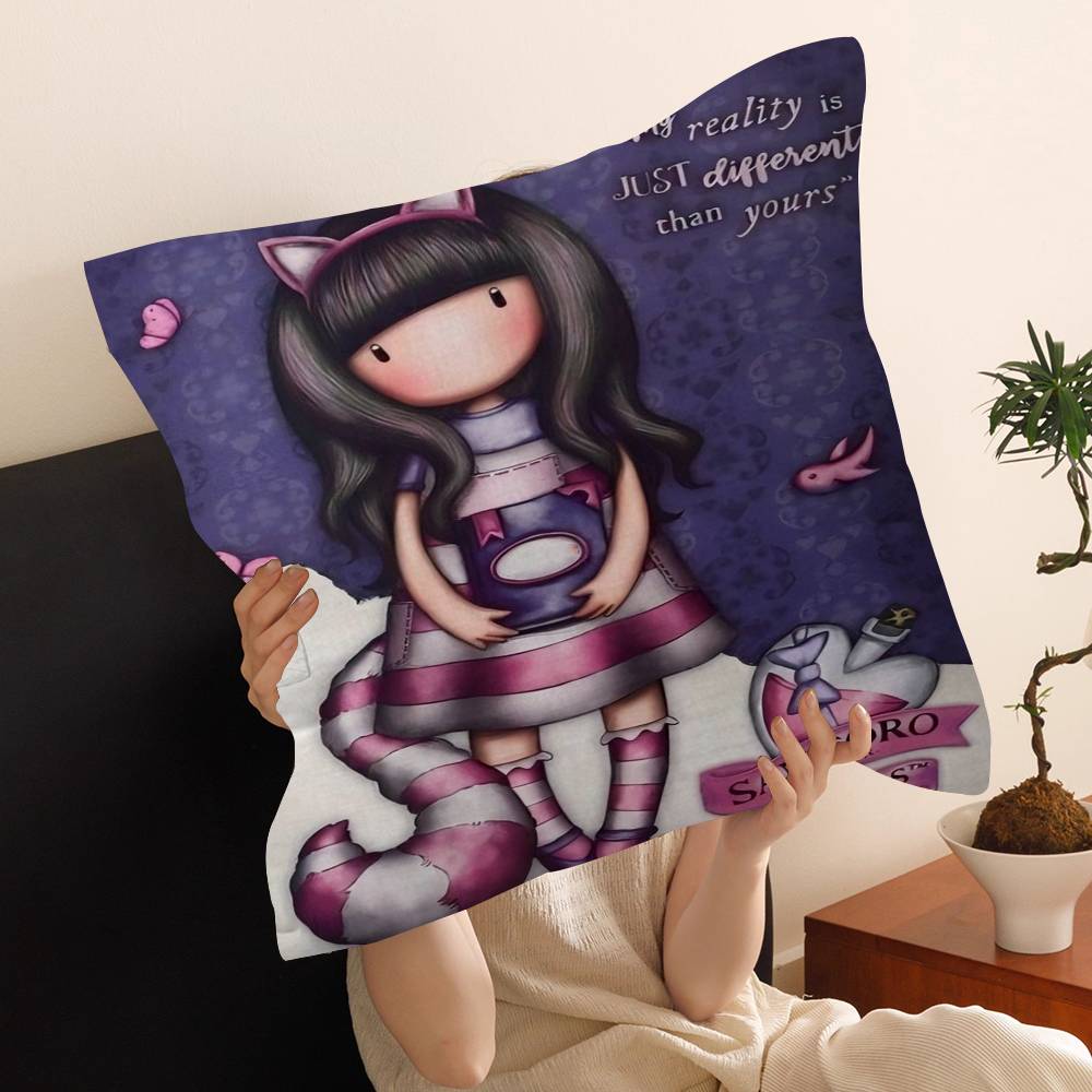 S-Santoro-Gorjuss Cute Cartoon Girl Office Cushion Pillowcase Car Cushion Cover45X45CM Lumbar Pillowcase Sofa Pillowcover