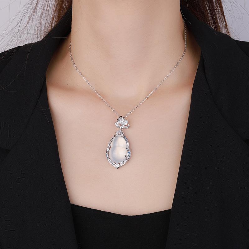 Jewelry Pendant Inlaid With White Ice Chalcedony Gourd Necklace Temperament Jade Pendant Pendant Female