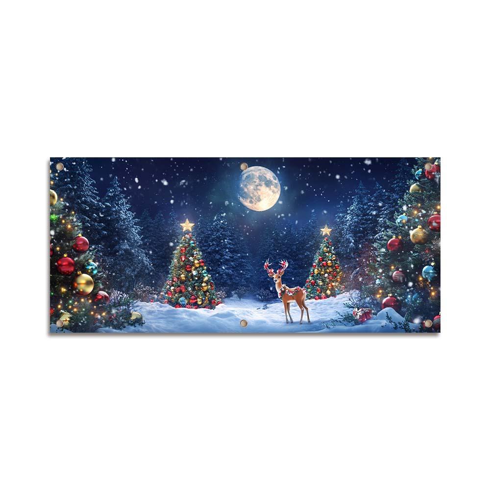 Decorate the Garage Door with Christmas Yard Banners and Hang the Party Decoration Backdrop.
