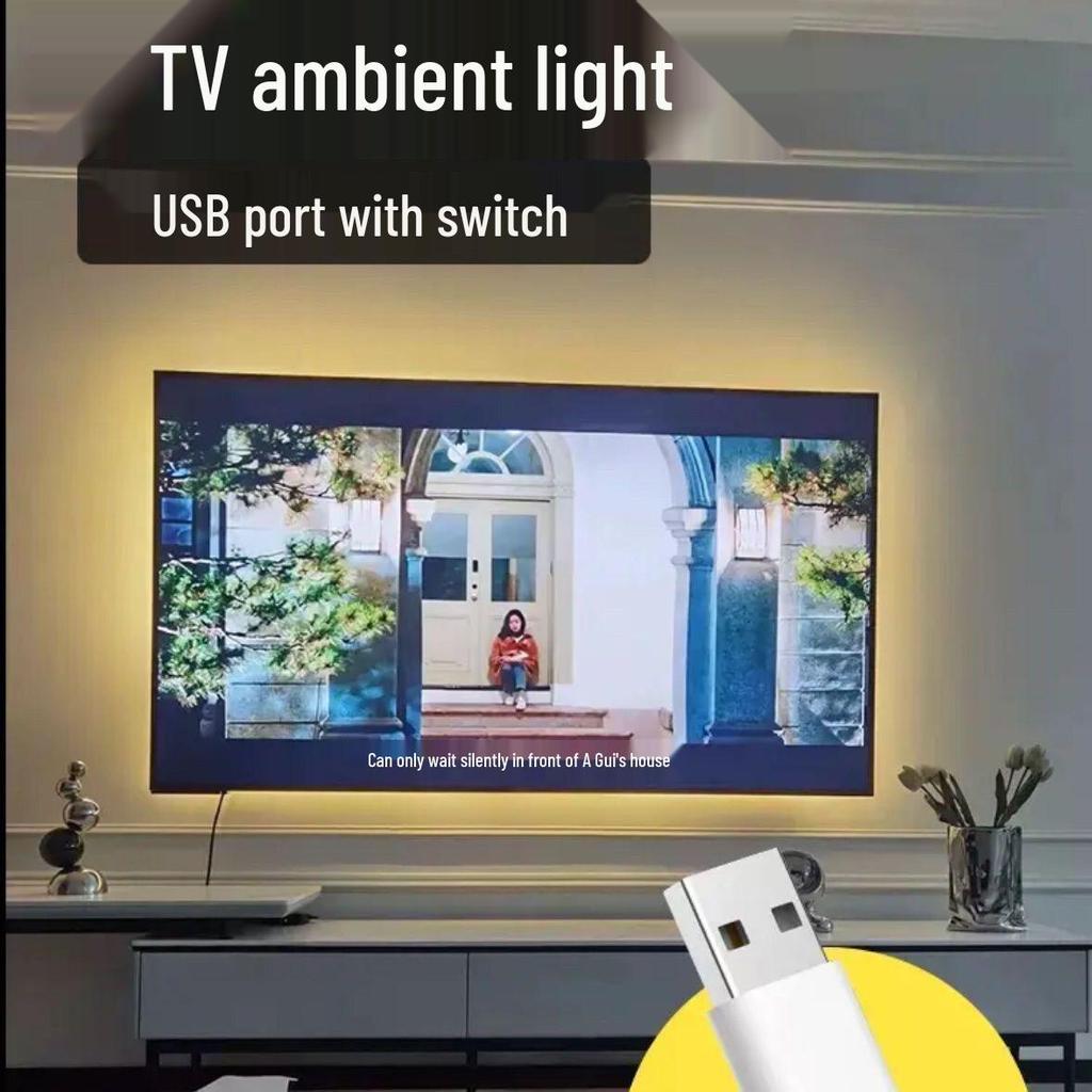 USB TV LED Ambient Light Strip, 5V Warm Backlight with Self-Adhesive, Universal Computer Interface