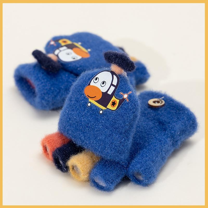 Winter Warm Thickened Knitted Half Finger Flip Cute Cartoon Kindergarten Boy Wool Antifreeze Children's Gloves