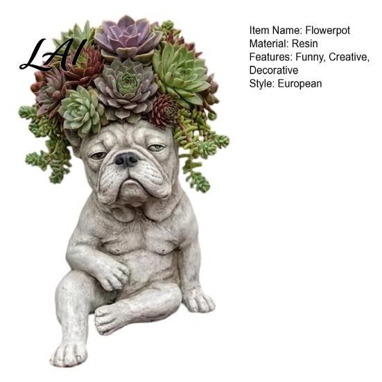 Unique Attitude Flowerpot Bulldog Creative Decorative Planter with Design Eye-Catching Garden Centerpiece Decor Indoor Outdoor Plant Pot Novelty