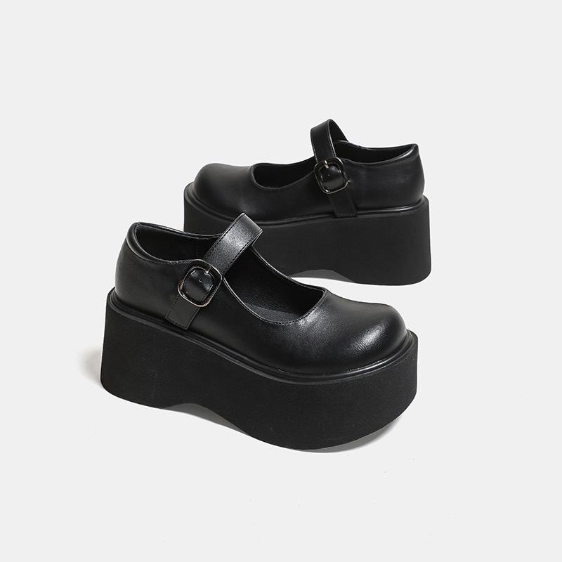 Mary high heels single shoes new platform heightening retro jk college British style big head small leather shoes