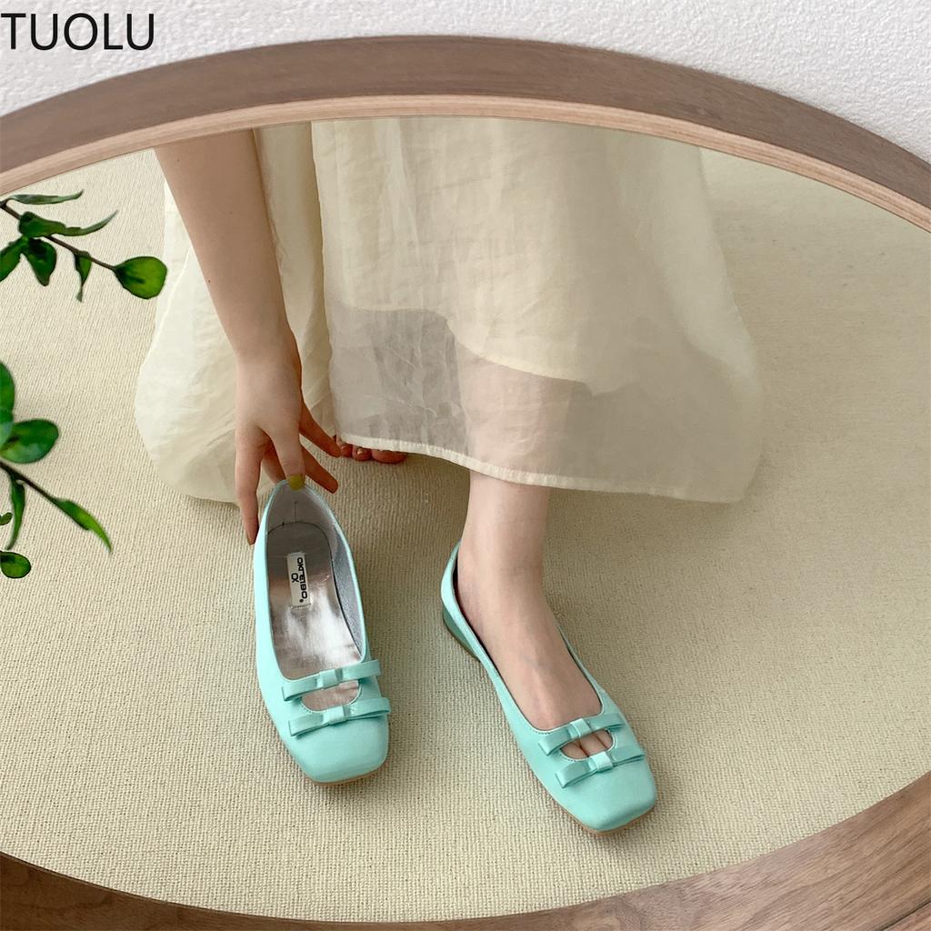 Fashion Women Flats Shoes New Summer Ballerina Shoes Sweet Bow-knot Ladies Square Toe Shallow Ballet Shoes Female Casual Slip On Loafers