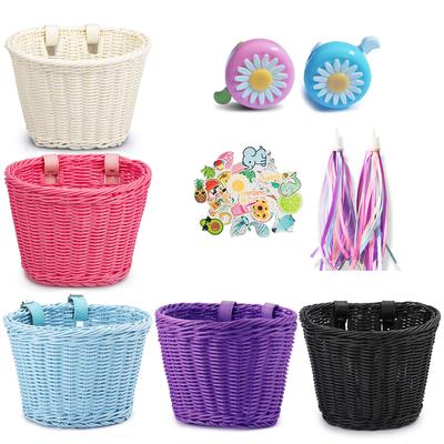 4pcs/Set Handwoven Bicycle Front Basket Adjustable Bike Handlebar Storage Basket