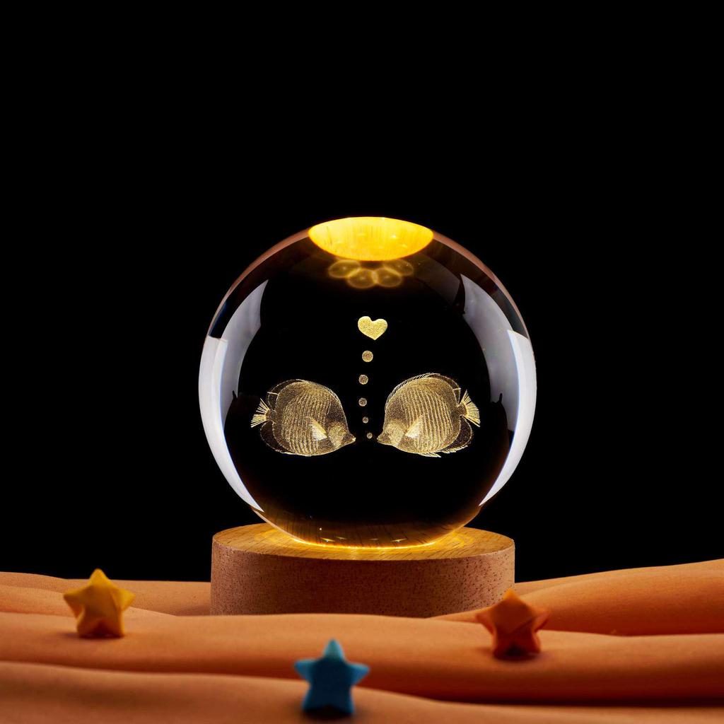 Kissing Fish Crystal Ball Music Box Night Light - Gift for Classmate or Best Friend
