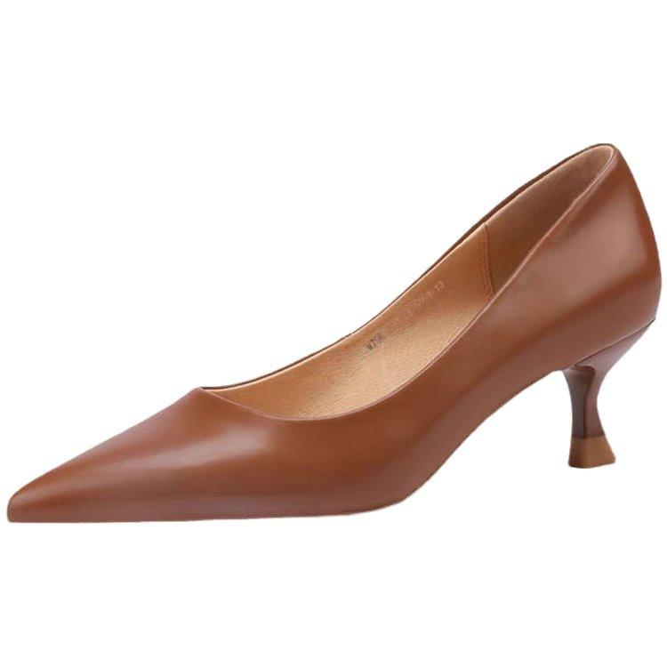 Pointed Small Heel Large Size Women's Shoes Fat Feet Wide Spring 2025 New High Heels Women's Versatile Black Work Shoes