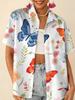 Gentle blue floral printed shirt for women, short-sleeve loose lapel design, niche vacation style top