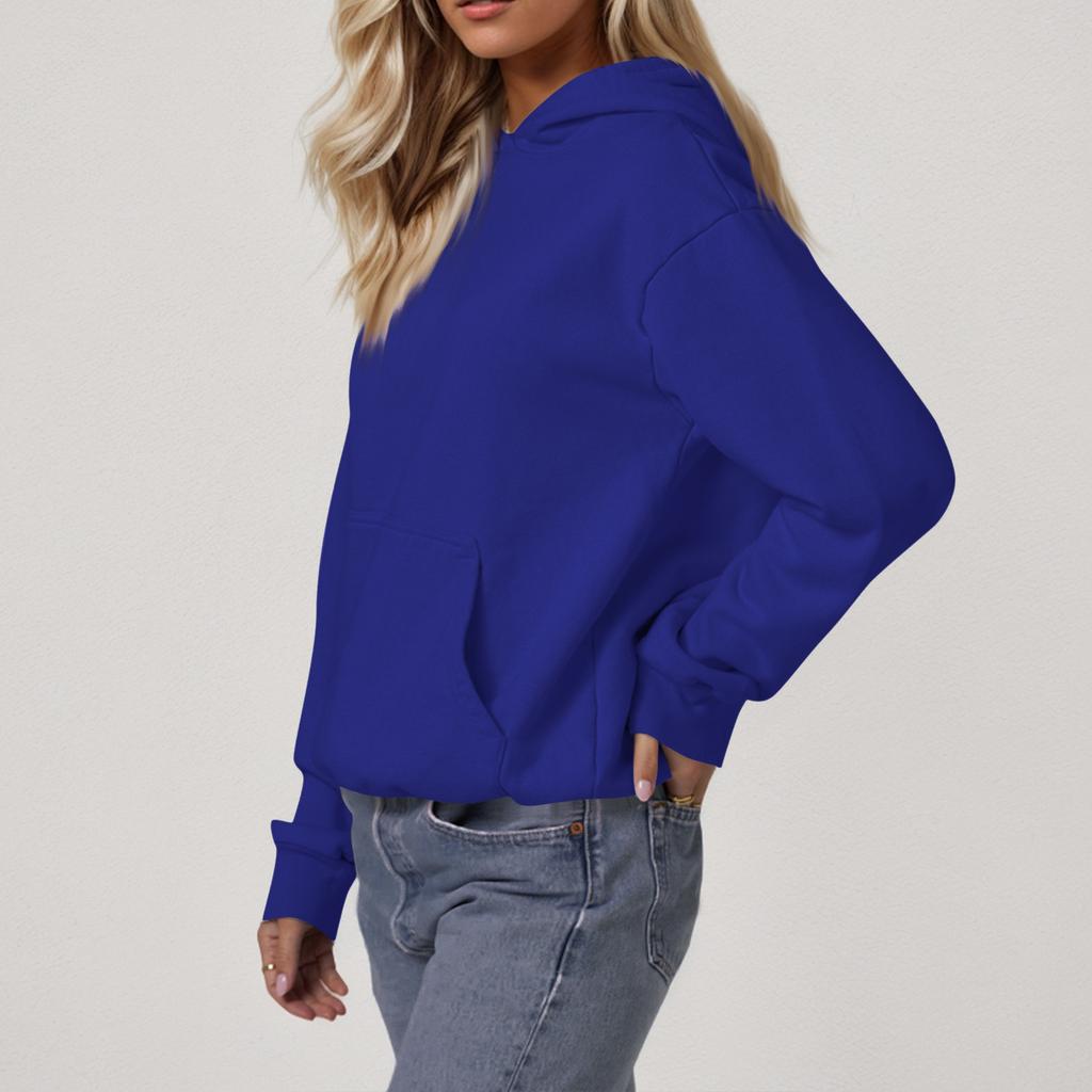 Women'S Loose Long Sleeve Sweatshirts Blouse Causal Fashion Solid Color Pullover Hooded Sweatshirts Top With Pocket