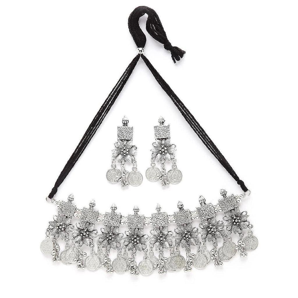 Fashion Latest Stylish Traditional Oxidised Silver Necklace Jewellery Set for Women