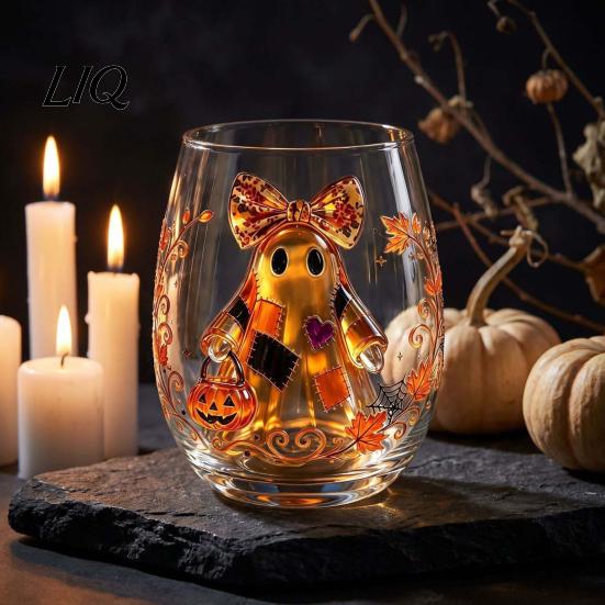 Personalized Daily Use Glassware Stemless Wine Glasses with Marine Animal Pattern, 420ml Capacity, High Borosilicate Clear Glass Cups for Party