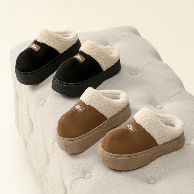 New home slippers autumn and winter shoes indoor thick-soled heightened piled warm non-slip cotton slippers