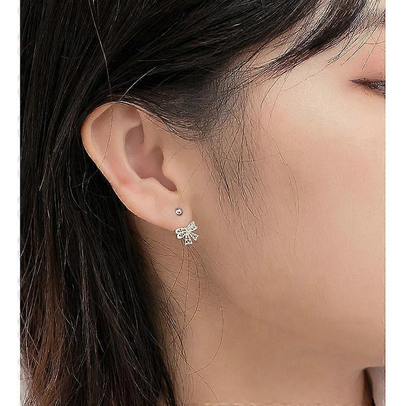 Earrings, Fashionable Hollow Bowknot Screw Back Lace Trim Stainless Steel Ear Jewelry