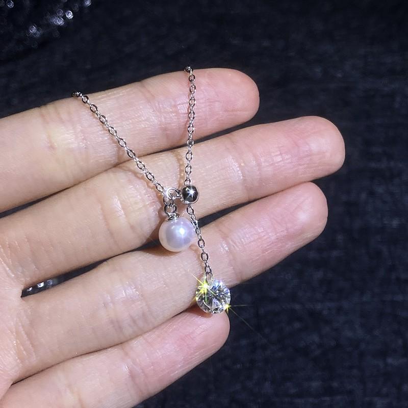 Womens Moissanite Necklace Minimalist Luxury Beaded Tassel Pendant Clavicle Chain