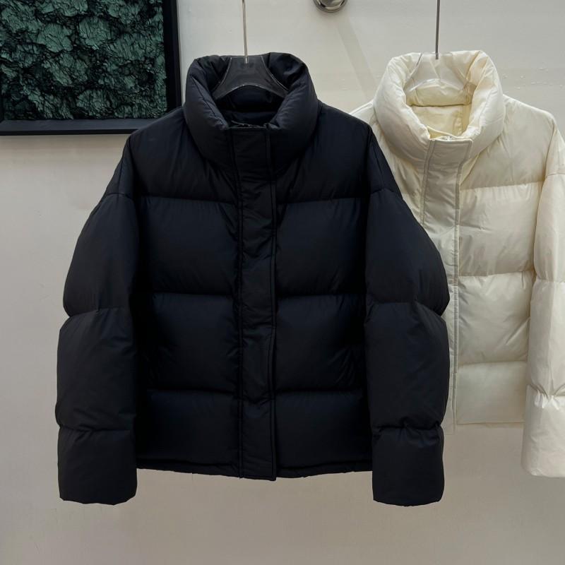 Womens Short Puffer Jacket 95% White Duck Down Thick Warm Coat Stand Collar Loose Fit Cold Winter