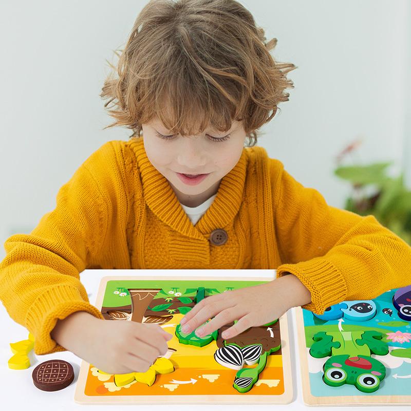Baby Toy Wooden 3D Puzzle Toys Life Cycle Puzzle Cartoon Jigsaw For Children Baby Early Educational Intelligent Gifts for Kids
