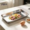 Polished Stainless Steel Dish Serving Plates, Commercial Condiment Snack Kitchen Prep Metal Plates Tray, Grill Baking Steamer Pan for Homemade Noodles