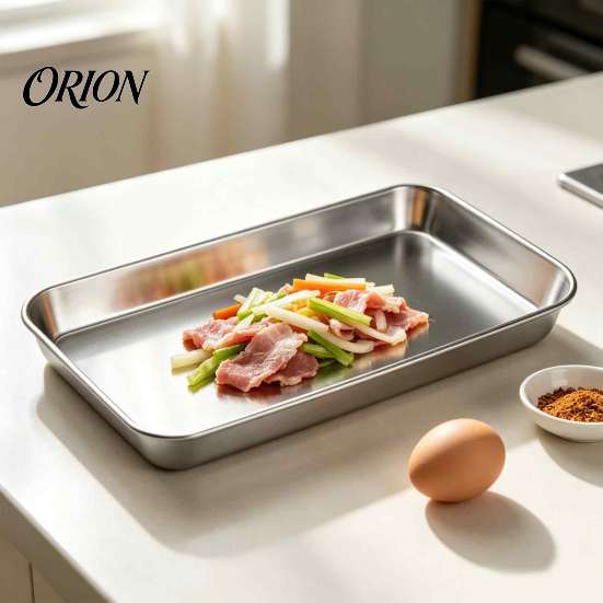 Polished Stainless Steel Dish Serving Plates, Commercial Condiment Snack Kitchen Prep Metal Plates Tray, Grill Baking Steamer Pan for Homemade Noodles