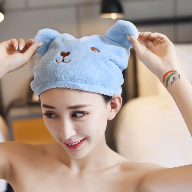 Adorable Bear Cartoon Quick-Dry Absorbent Hair Cap for Adults