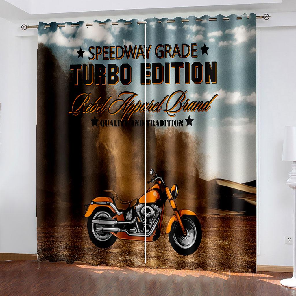 Motorcycle Illustration Printing Curtains Two Independent Curtains On The Left and Right Side Blackout Curtains for Bedrooms