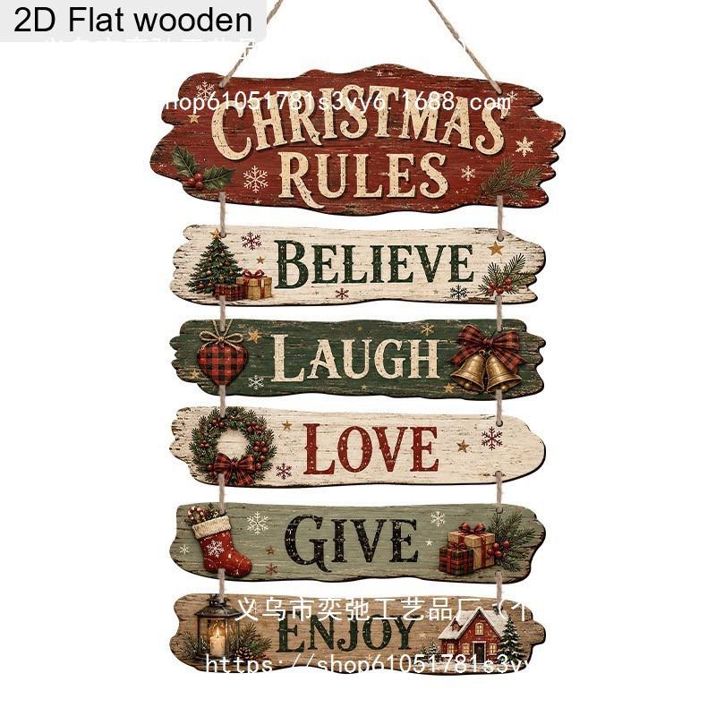 Wooden Christmas Door Hanging Sign Decorative Plaque Holiday Party Home Garden Office Wall Decoration