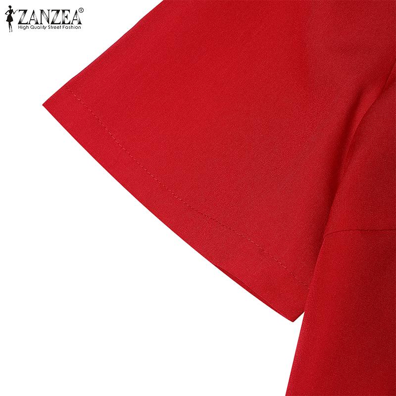ZANZEA Women Summer Stand Collar Casual Short Sleeve Print Dress