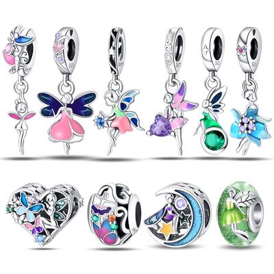 925 Silver Elf Flower Fairy Zircon Charms for Bracelet Pendant Jewelry Making 100% Pure Silver Beads