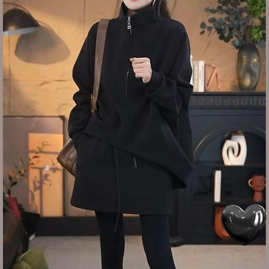 Women's Trendy Two-Piece Set: Thick High-Neck Sweatshirt & Short Skirt - Age-Defying Autumn/Winter Fashion