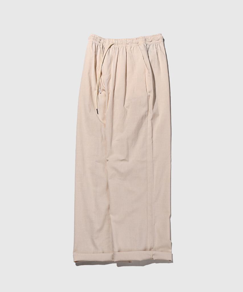 TAILOR STUDIO Linen Semi-Wide Elastic Waist Pants (Ivory)