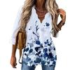European American Women Printed Long Sleeve Shirt with Wave Collar Summer