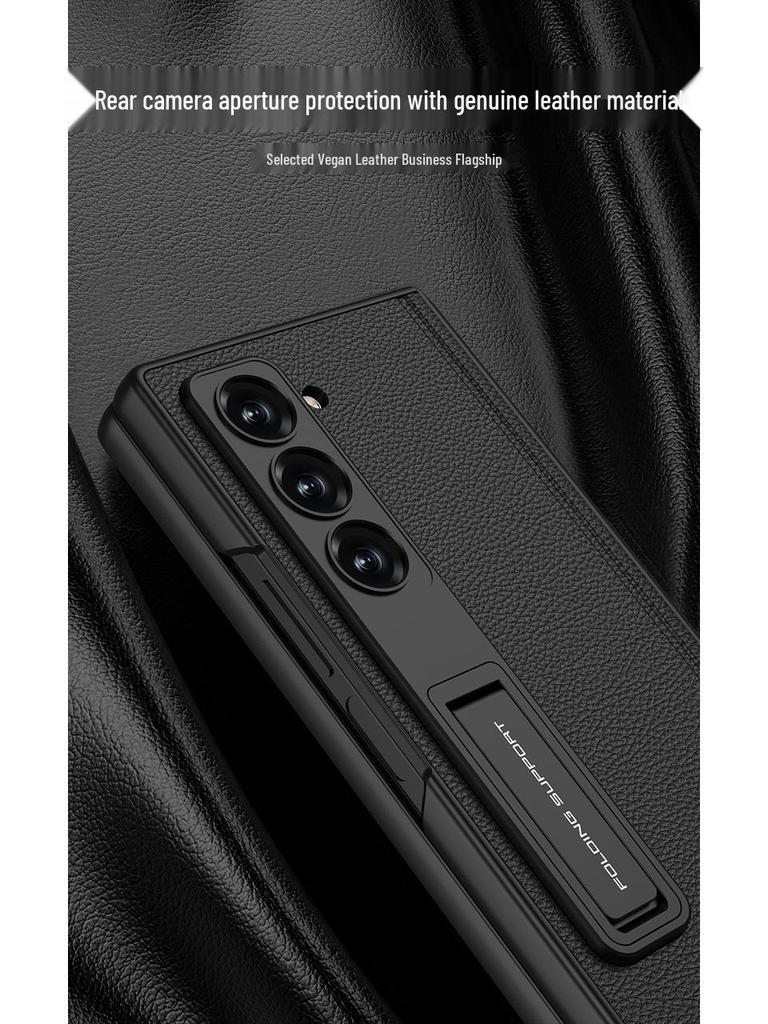 Samsung Z Fold6 Case: Plain Leather, Magnetic Hinge, Integrated Screen Protector, Creative Cross-Border Design