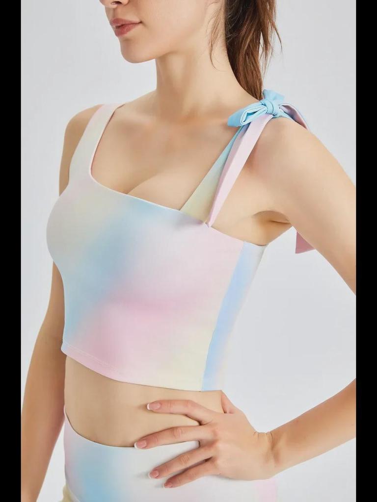 Yoga-Sport-BH im neuen Stil mit Feen-Print: Damen Fitness-Lauftop im Westenstil mit Trägern und Brustpolster