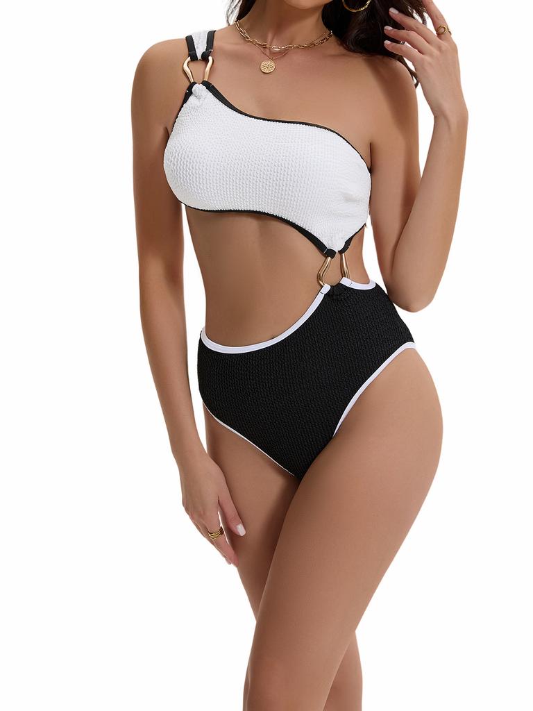 Color-matching Hollow-out One Shoulder Sexy Swimsuit Bikini