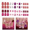 48Pcs False Nail Pink Heart Cherries Blossom Glitters Pattern Romantics Theme Easy To Apply for Parties Daily Use