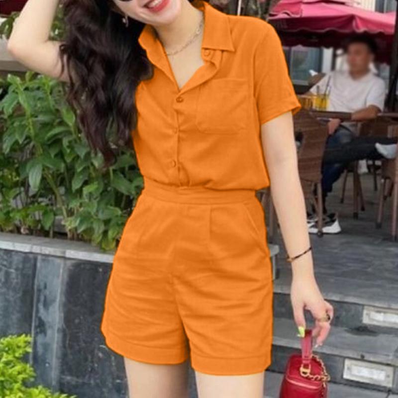 ZANZEA Damen Kurzarmbluse und Shorts Sommer Zweiteiliges Anzug-Set
