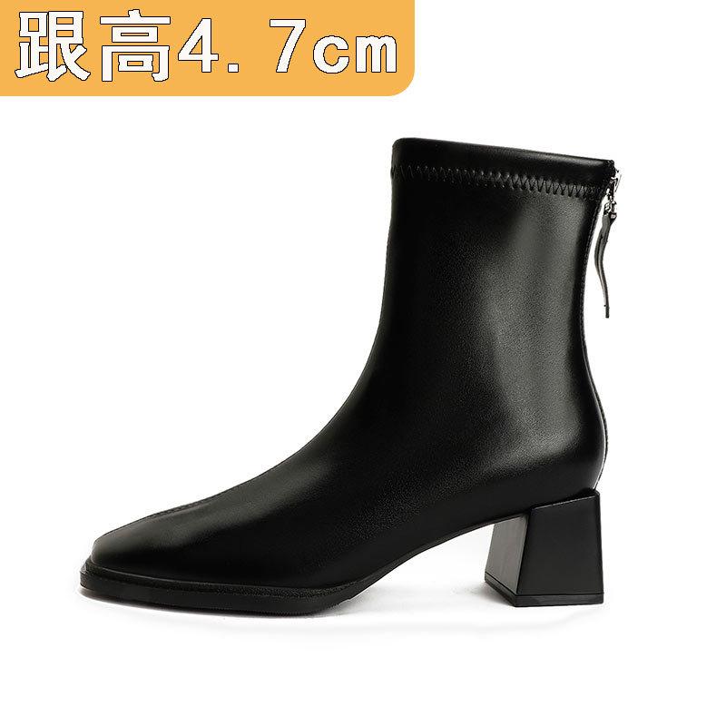 High-heeled short boots women's spring and autumn single boots 2024 autumn and winter new boots medium tube thick heel white bare boots square head th