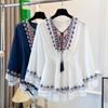 Loose Short Sleeve T Shirt Embroidery Ethnic Style Tops Fashion Bohemian Style T-shirt Women