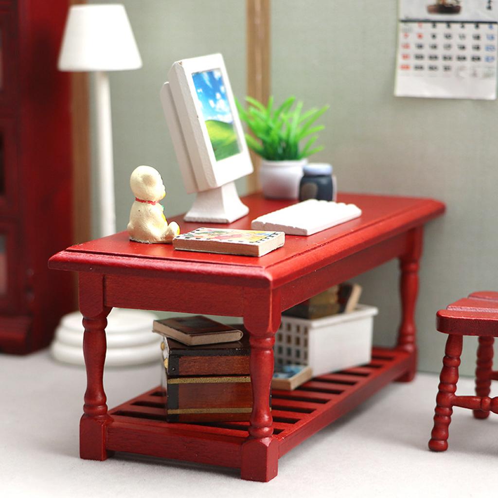 1:12 Dollhouse Miniature Coffee Table Simulation Decoration Accessories Mini Dollhouse Furniture Mahogany Color