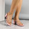 Fashion Ladies Narrow Band Slingback Sandals High Heels Clip Toe Shoes Woman Summer Flipflops Beach Slides Femmes Block Heeled Slippers