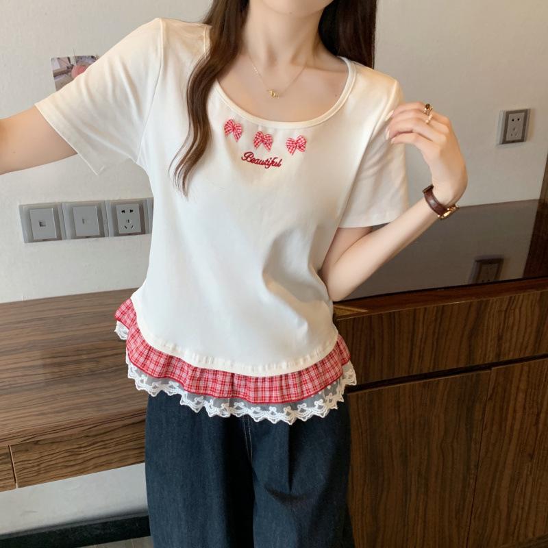 Summer 2026 Plus Size Women s Lace Patchwork Ballet T-shirt 4XL Plus Size