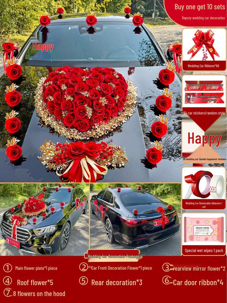 2024 Complete Wedding Car Decoration Set with Suction Cup Attachment