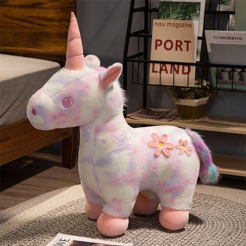 Pattern Flower Unicorn Plush Toy Cute Doll Kids Birthday Gift Home Decoration