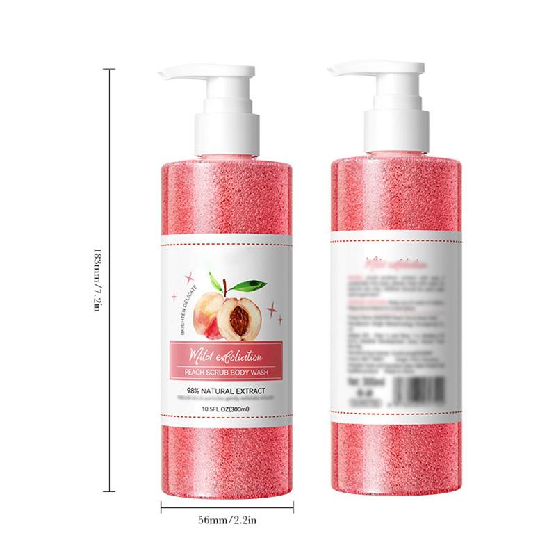 Exfoliating Scrub Body Wash Gel 300ml, Deep Cleansing & Moisturizing Shower Gel with Orange/Peach Scent, Gentle Smoothing Body Polish for Soft Skin