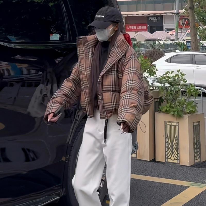 

Зимнее новое пальто в клетку в корейском стиле, короткое хлопковое пальто с утолщением для женщин L